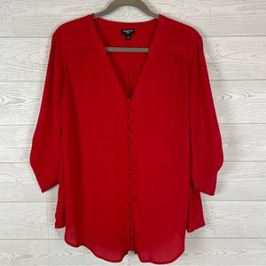 Torrid Harper Georgette Button Down Roll Sleeve Blouse Size 1X Cherry Red